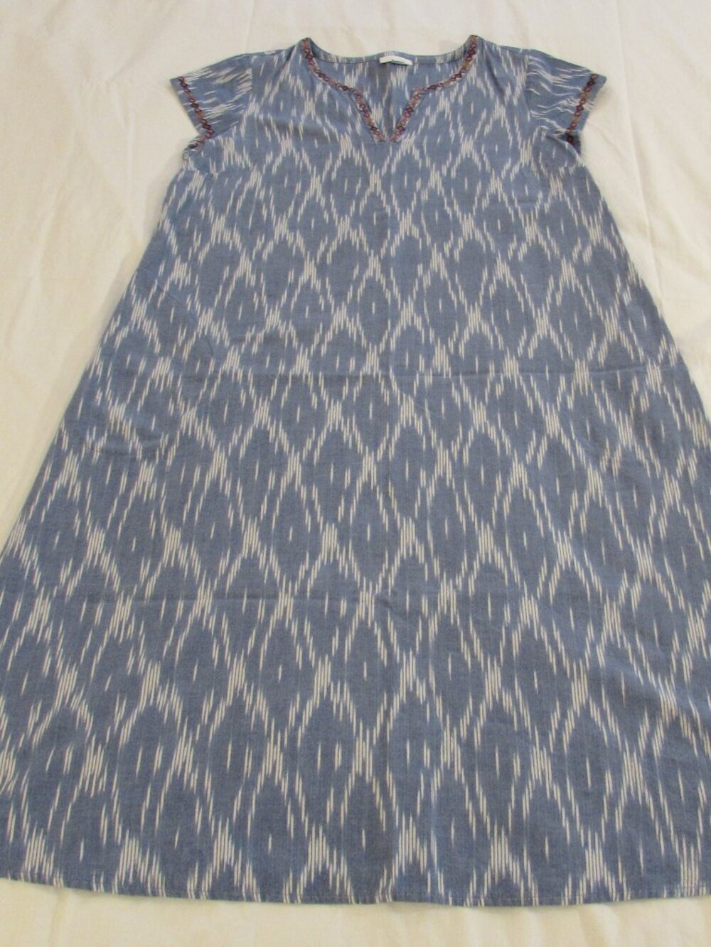J Jill Pure Jill Cotton Embroidered Ikat Midi Dress Pockets Medium